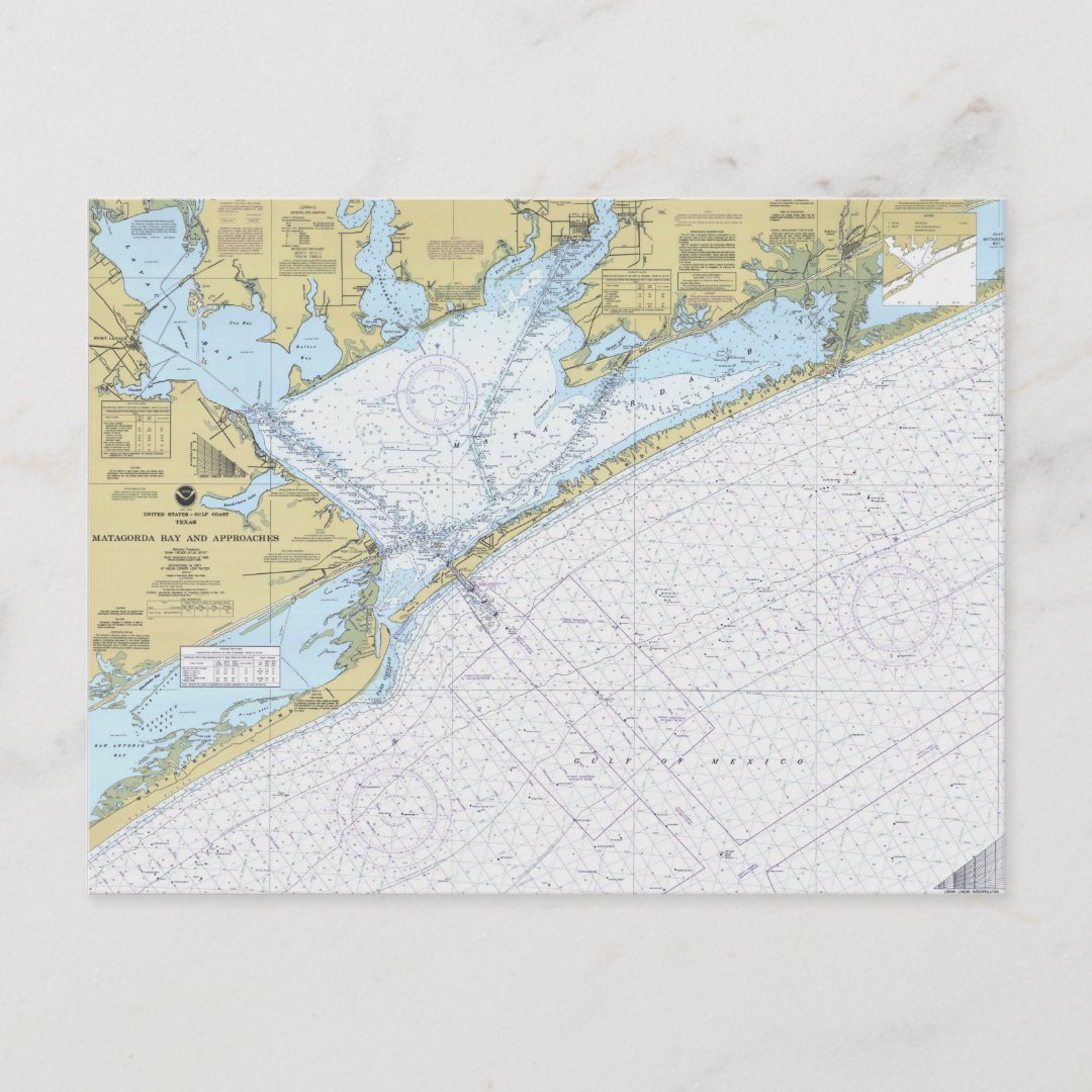 Matagorda Bay Texas Nautical Harbor chart postcard Zazzle