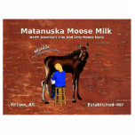 Matanuska Moose Milk Statuette<br><div class="desc">The company logo of world famous and entirely mythical Matanuska Moose Milk dairy farm in Willow Alaska superimposed on a background image of the inner bark of a birch tree. The image features a milkmaid hand milking Matilda, the farm's first dairy moose. Believe it or not there are moose dairies;...</div>