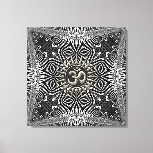 Matanya Silver Aum Star BW Tribal Wrapped Canvas