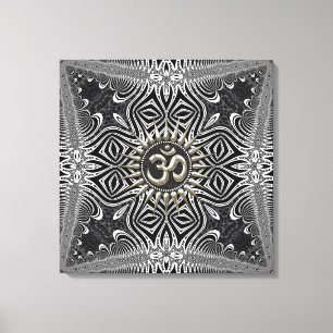 Matanya Silver Aum Star B+W Tribal Wrapped Canvas Print