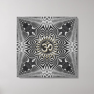 Matanya Silver Aum Star B+W Tribal Wrapped Canvas Print