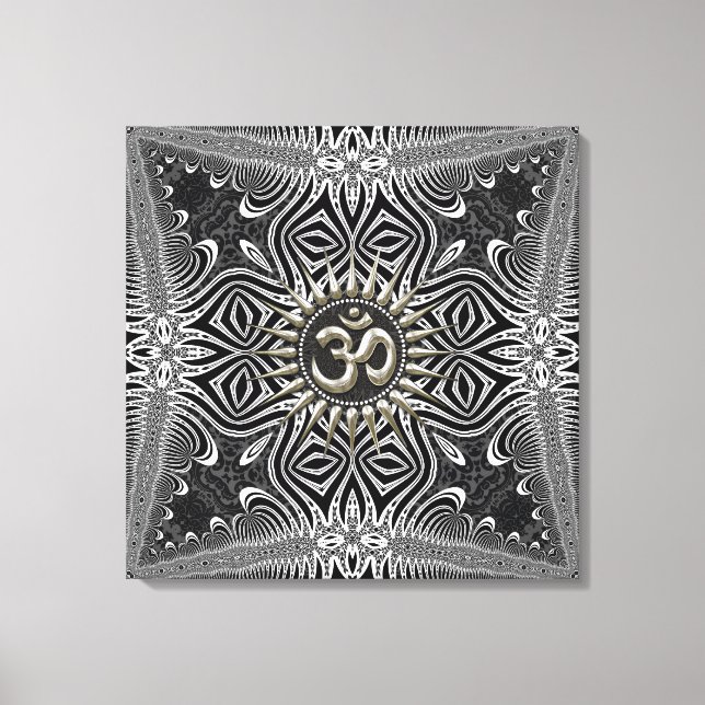 Matanya Silver Aum Star B+W Tribal Wrapped Canvas Print (Front)