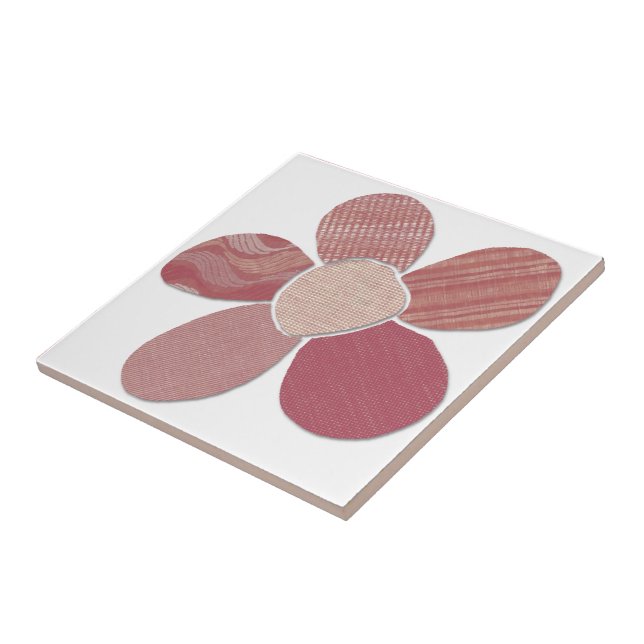 Match Any Color Faux Fabric Collage Flower Ceramic Tile (Side)