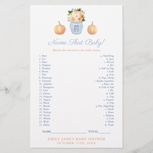 Match Baby Animal With Mom Classy Shower Game Card (Front)