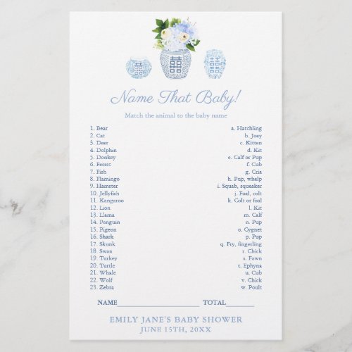 Match Baby Animal With Mom Classy Shower Game Card