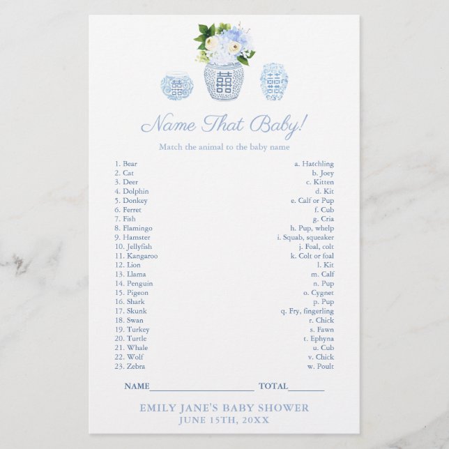 Match Baby Animal With Mom Classy Shower Game Card (Front)