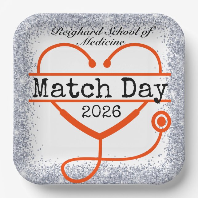 Match Day Red 2026 Glitter Stethoscope Paper Plat Plates (Front)