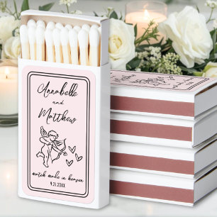 Match Heaven Pink Hand Drawn Matchbox Favors