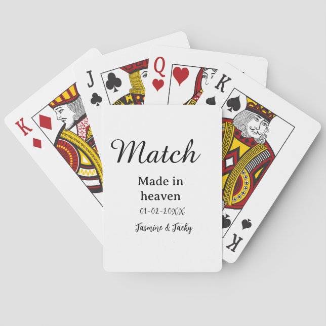 Match made in heaven add name date simple calligra poker cards (Back)