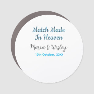 Match made in heaven blue black couple name date car magnet