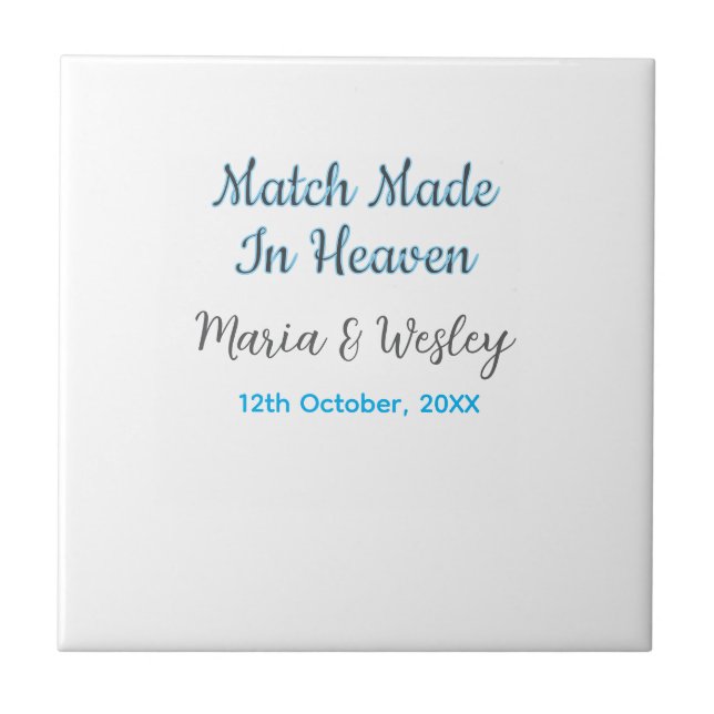 Match made in heaven blue black couple name date ceramic tile (Front)