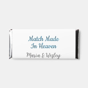Match made in heaven blue black couple name date hershey bar favors