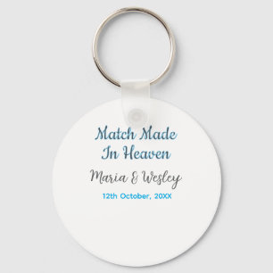 Match made in heaven blue black couple name date keychain