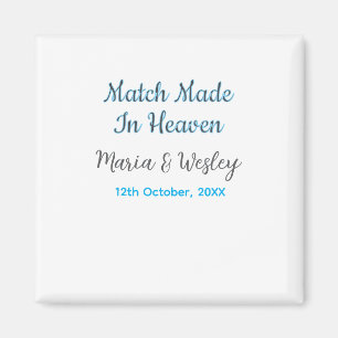 Match made in heaven blue black couple name date magnet