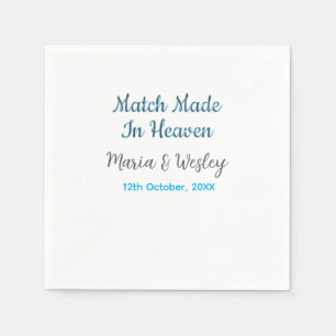 Match made in heaven blue black couple name date napkins