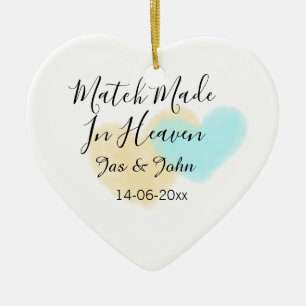 Match made in heaven blue yellow pastel heart name ceramic ornament