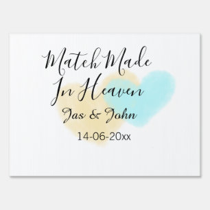 Match made in heaven blue yellow pastel heart name sign