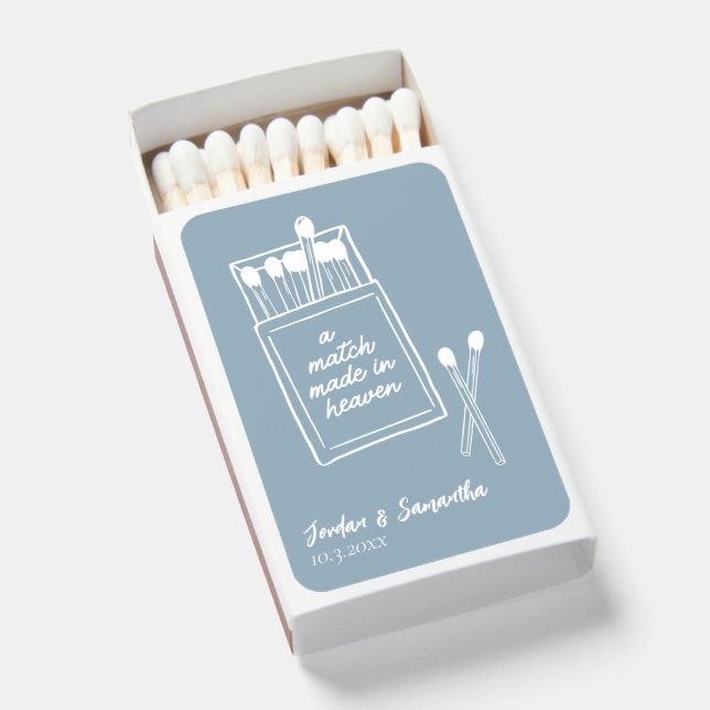Match Made in Heaven Dusty Blue Wedding Matchboxes (Front Open)