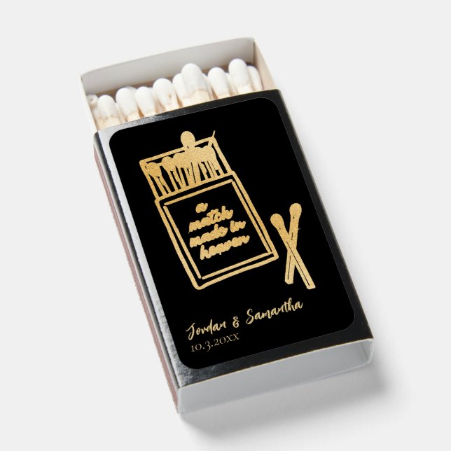 Match Made in Heaven Gold Glitter Wedding Matches (Front Open)