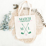 Match Made in Heaven Golf Bachelorette Bride Tote Bag<br><div class="desc">Looking for the perfect accessory for the tennis-themed bachelorette party? Look no further than our "Match Made in Heaven" tennis bachelorette bride tote bag! This stylish and practical tote bag is the perfect match for any tennis-loving bride-to-be. Crafted with high-quality materials, our tote bag is both durable and stylish. The...</div>