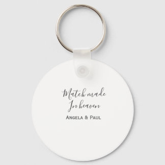 Match made in heaven name couple wedding simple keychain