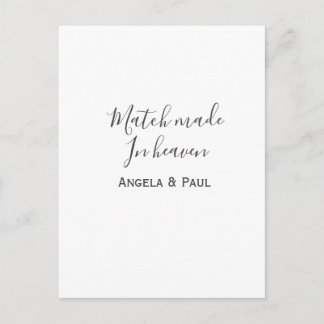 Match made in heaven name couple wedding simple postcard