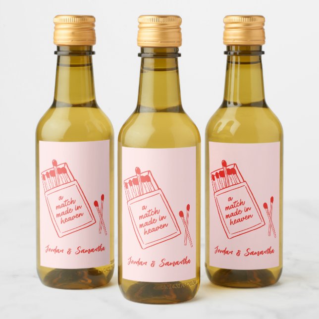 Match Made in Heaven Pink & Red Retro Mini Wine Label (Bottles)