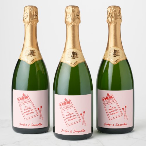 Match Made in Heaven Pink  Red Retro Sparkling Wine Label