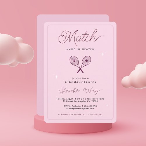 Match Made in Heaven Pink Tennis Bridal Shower Invitation