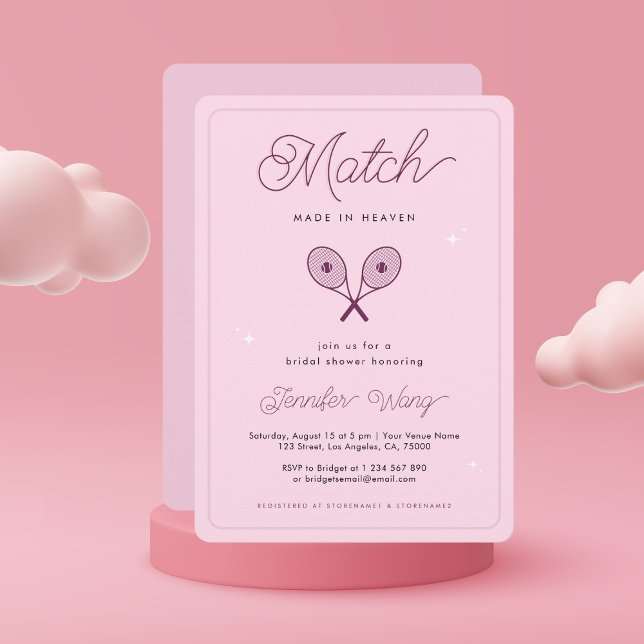 Match Made in Heaven Pink Tennis Bridal Shower Invitation (Creator Uploaded)