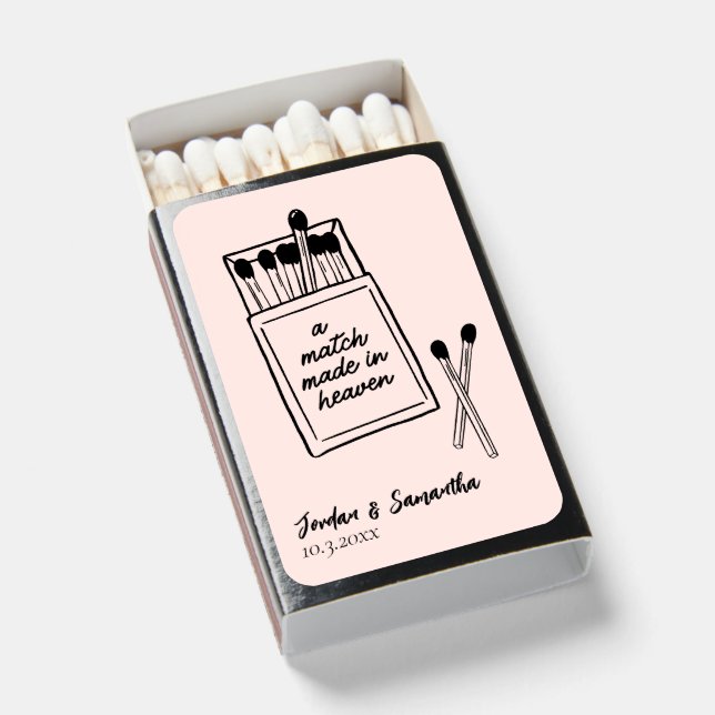 Match Made in Heaven Pink Wedding Matchboxes (Front Open)