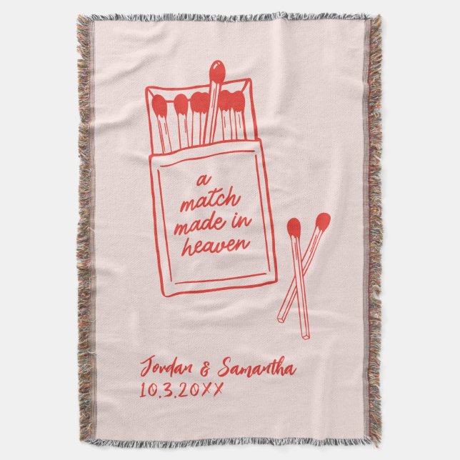 Match Made in Heaven Red & Pink Wedding Date Throw Blanket (Front Vertical)