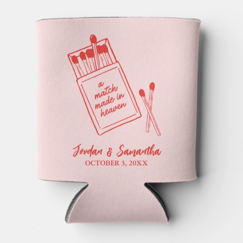 Match Made in Heaven Red  Pink Wedding Favor Can Cooler