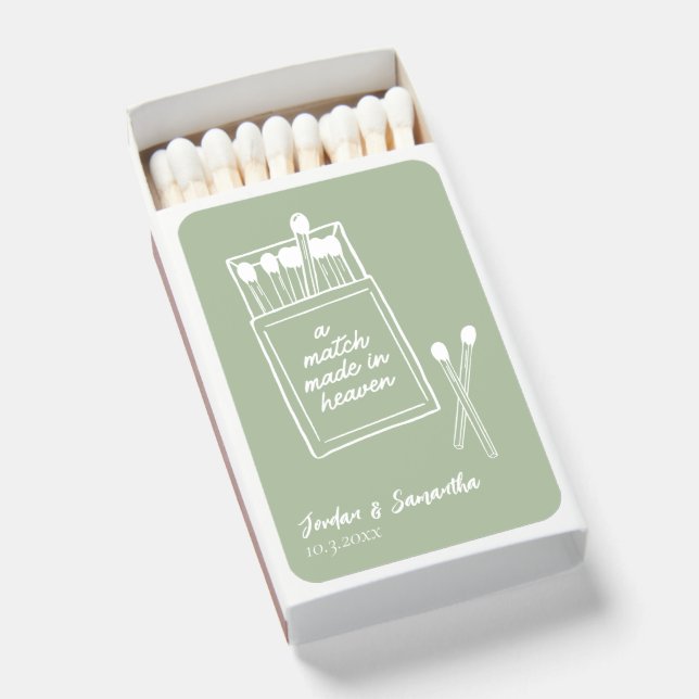 Match Made in Heaven Sage Green Wedding Matchbooks (Front Open)