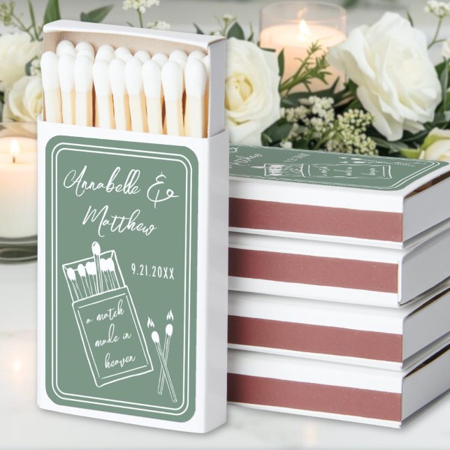 Match Made In Heaven Sage Green Wedding Matchboxes (Match Made In Heaven Sage Green Wedding Matchboxes)