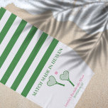 Match Made in Heaven Tennis Bachelorette Favors Beach Towel<br><div class="desc">Looking for the perfect bachelorette party favor to commemorate your weekend with your besties? Look no further than our personalized beach towels, featuring the bride's name, the place where it all happened, and the playful slogan "Match Made in Heaven". With a stylish striped green design, these towels are the perfect...</div>