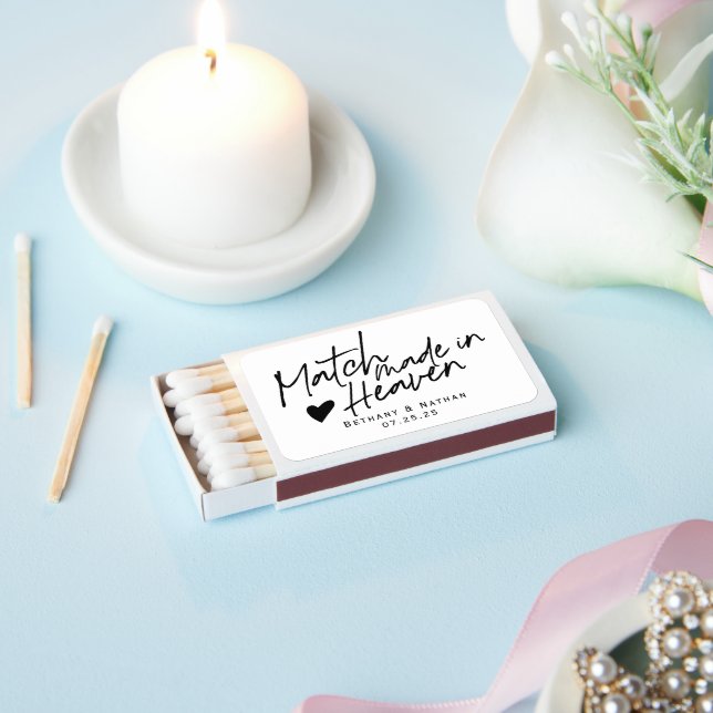 Match made in heaven, trendy script wedding favors (Insitu)