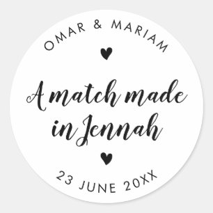 Match Made in Jennah Classic Quote with Black Text Classic Round Sticker