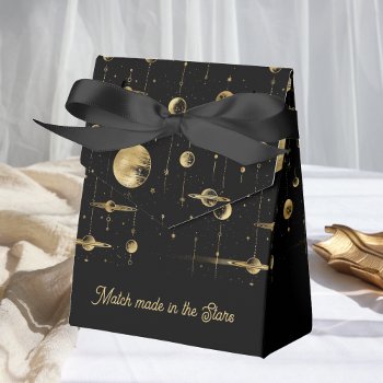 Match Made In The Stars Black Gold Wedding Favor Boxes by ShabzDesigns at Zazzle