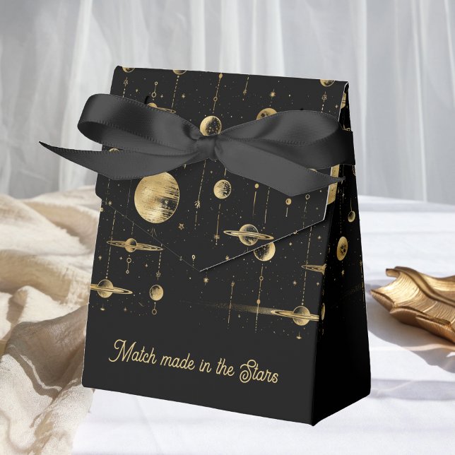 Match made in the Stars Black Gold Wedding Favor Boxes (Creator Uploaded)