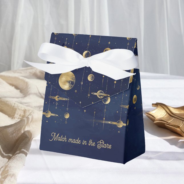Match made in the Stars Blue Gold Wedding Favor Boxes (Creator Uploaded)