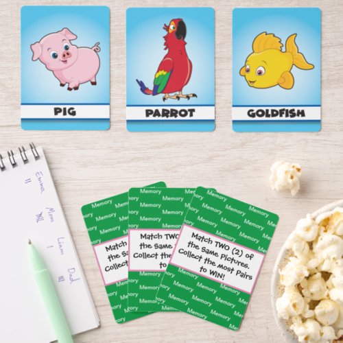 Match Pictures  Green Pink Matching Game Cards