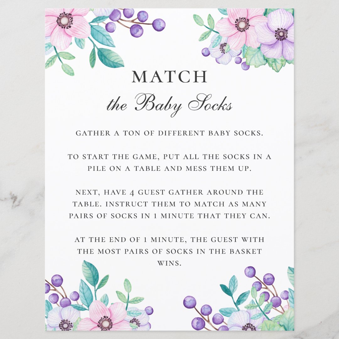 Match the baby socks. Baby shower game. Floral Zazzle