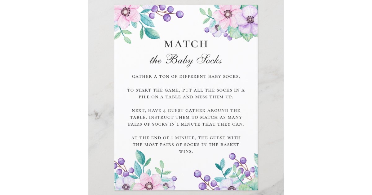Match the baby socks. Baby shower game. Floral Zazzle