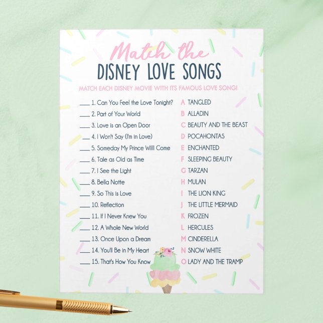 Match the Love Songs Ice Cream Shower Game Pack Notepad (Match the Love Songs Ice Cream Scooped Up Bridal Shower Game Pack of 40 Answer Sheets)