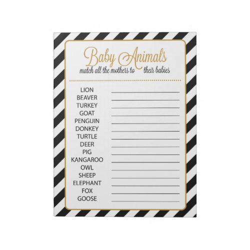 Match the Mothers to their Babies Baby Shower Game Notepad