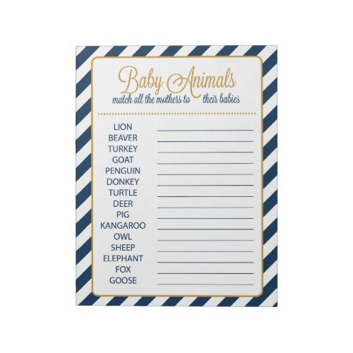 Match the Mothers to their Babies Baby Shower Game Notepad