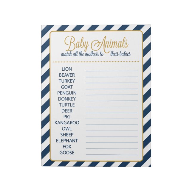 Match the Mothers to their Babies Baby Shower Game Notepad (Rotated)