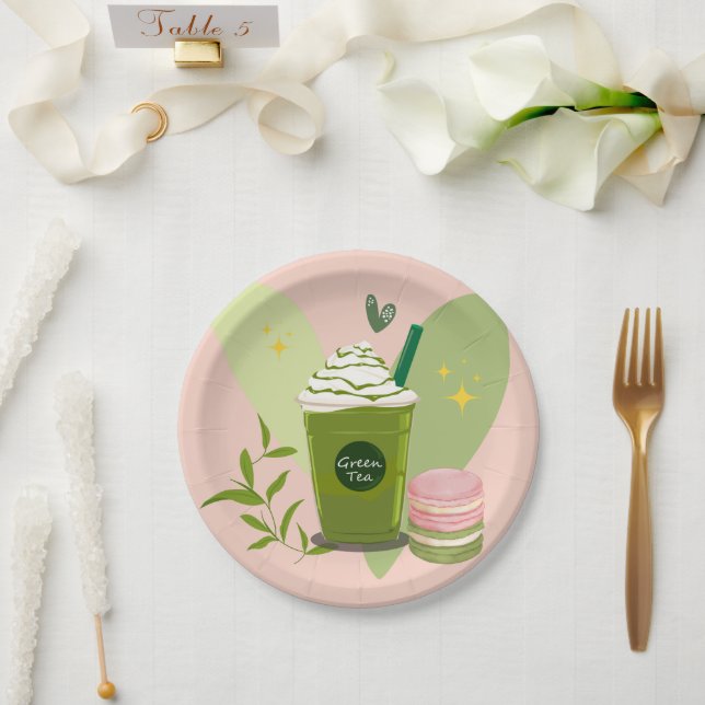 Matcha and Macarons Paper Plates (Wedding)