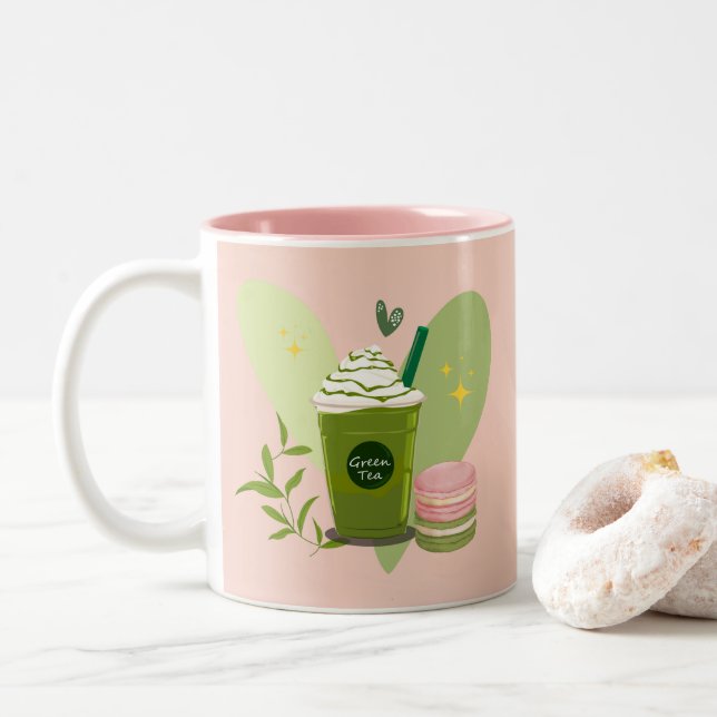 Matcha and Macarons Two-Tone Coffee Mug (With Donut)